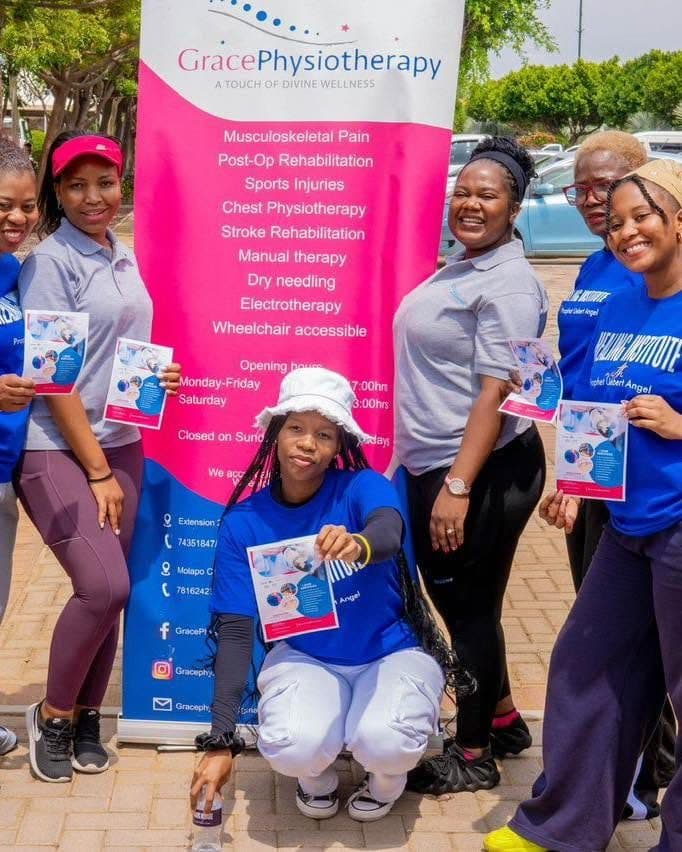Grace Physiotherapy team members at a community health outreach stand.